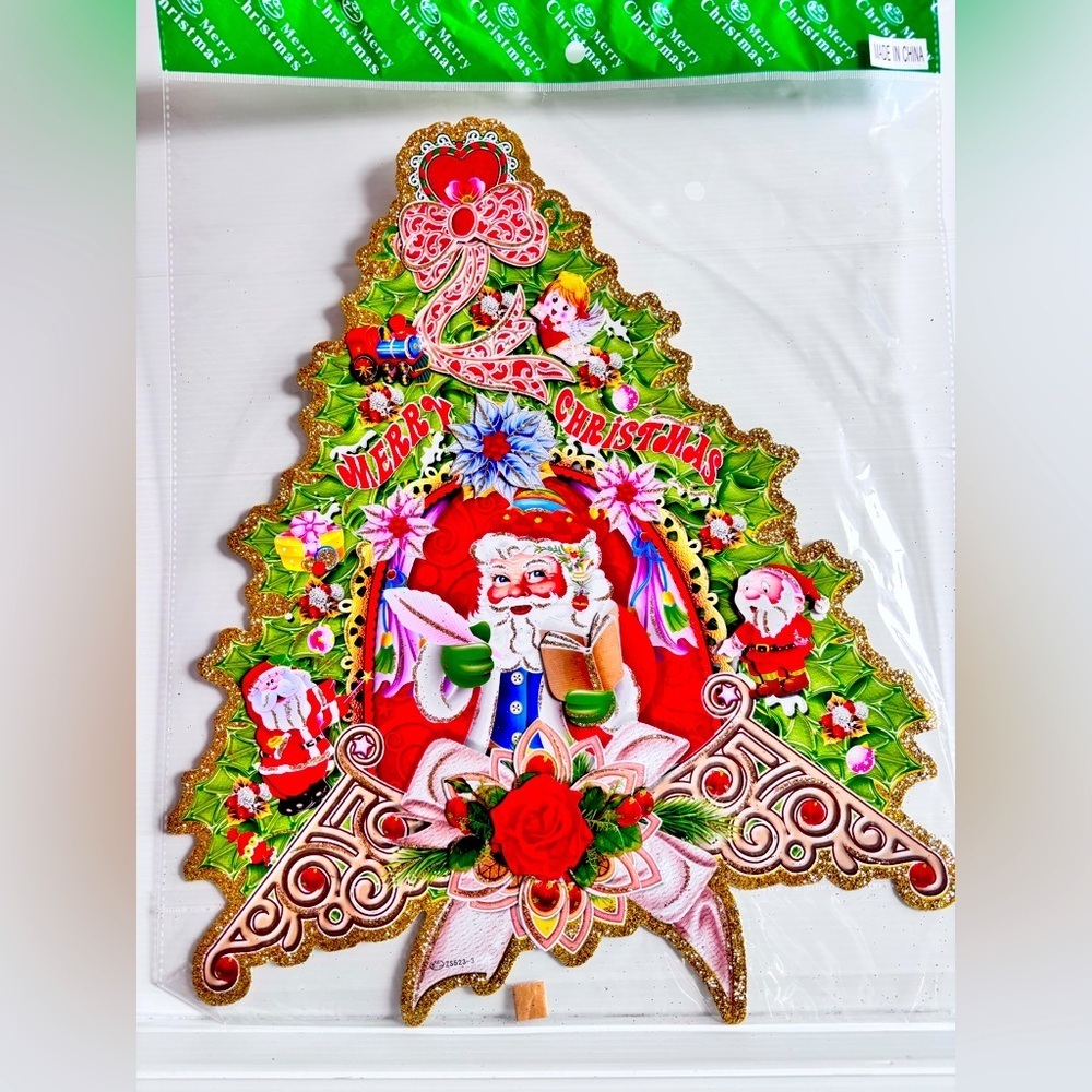 Vintage Glitter Santa Christmas Tree Wall Decoration